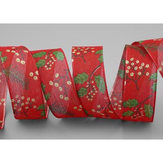 3 m x 25 mm Dekoband CHRISTMAS BERRY Rot Grn Gold Geschenkband mit Drahtkanten Schleifenband Deko Band Weihnachten Draht