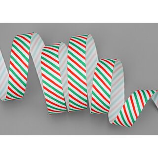 3 m x 15 mm Dekoband LOLIPOP STRIPE Weiss Grn Rot ohne Draht Geschenkband Weihnachten Gestreift Streifen Zuckerstange