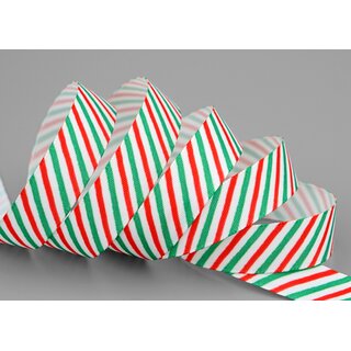 25 m x 15 mm Dekoband LOLIPOP STRIPE Weiss Grn Rot ohne Draht Geschenkband Weihnachten Gestreift Streifen Zuckerstange