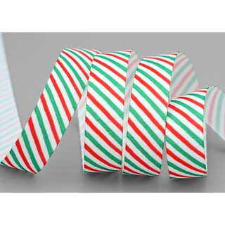 25 m x 15 mm Dekoband LOLIPOP STRIPE Weiss Grn Rot ohne Draht Geschenkband Weihnachten Gestreift Streifen Zuckerstange