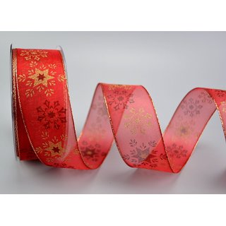 Dekoband Wonder Snowflakes ROT / GOLD 20 m x 40 mm...