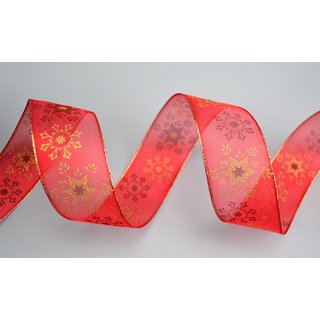 Dekoband  Wonder Snowflakes ROT / GOLD 20 m x 40 mm Geschenkband
