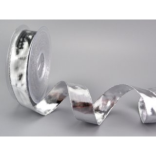 20 m x 25 mm Dekoband GLOSSY SILBER Glanzband metallic Schleifenband mit Draht glnzend Weihnachten