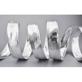 20 m x 25 mm Dekoband GLOSSY SILBER Glanzband metallic Schleifenband mit Draht glnzend Weihnachten