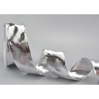 20 m x 40 mm Dekoband GLOSSY SILBER Glanzband metallic Schleifenband mit Draht glnzend Weihnachten