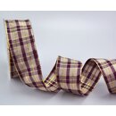 20 m x 40 mm Weihnachtsband Drahtkantenband KARO PFLAUME...