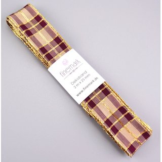 2 m x 25 mm Weihnachten Drahtkantenband KARO BORDEAUX /...