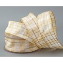 20 m x 40 mm Weihnachten Drahtkantenband KARO WEISS CREME...