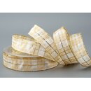 20 m x 25 mm Weihnachten Drahtkantenband KARO CREME WEISS...