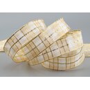 3 m x 25 mm Weihnachten Drahtkantenband KARO CREME WEISS...