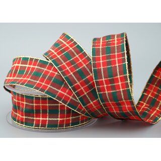 20 m x 40 mm Weihnachten Drahtkantenband KARO ROT...