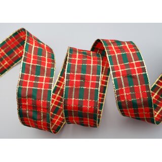 20 m x 40 mm Weihnachten Drahtkantenband KARO ROT DUNKELGRN GOLD 123 Lurex Goldkante
