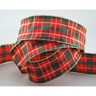 3 m x 40 mm Weihnachten Drahtkantenband KARO ROT...