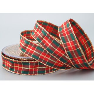 20 m x 25 mm Weihnachten Drahtkantenband KARO ROT...