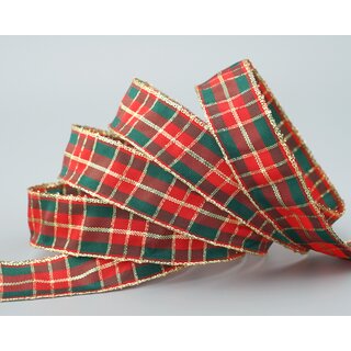 2 m x 25 mm Weihnachten Drahtkantenband KARO ROT /...