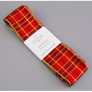 3 m x 40 mm Weihnachten Drahtkantenband KARO ROT GOLD 151  Lurex Goldkante