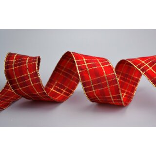 3 m x 40 mm Weihnachten Drahtkantenband KARO ROT GOLD 151  Lurex Goldkante