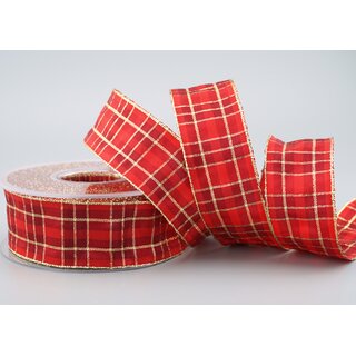 20 m x 40 mm Weihnachten Drahtkantenband KARO ROT /...