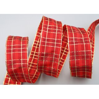 20 m x 40 mm Weihnachten Drahtkantenband KARO ROT GOLD 151 Lurex Goldkante
