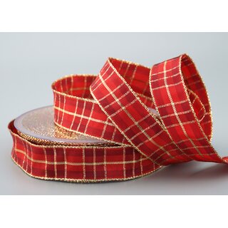 20 m x 25 mm Weihnachten Drahtkantenband KARO ROT GOLD...