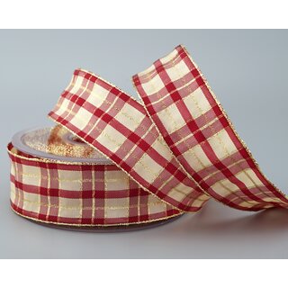 20 m x 40 mm Weihnachten Drahtkantenband KARO BORDEAUX...