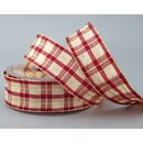 20 m x 40 mm Weihnachten Drahtkantenband KARO BORDEAUX...