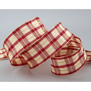 3 m x 40 mm Weihnachten Drahtkantenband KARO BORDEAUX...