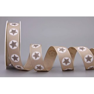 Dekoband VINTAGE STARS HELLBRAUN / BEIGE 20 m x 25 mm...