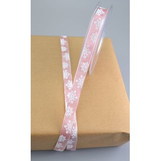Dekoband SNOWFLAKES ROSA 20 m x 15 mm Geschenkband mit Draht