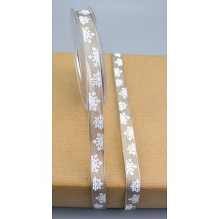 Dekoband SNOWFLAKES TAUPE 3 m x 15 mm Geschenkband mit Draht