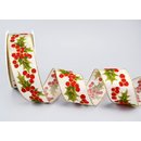 20 m x 40 mm Dekoband HOLLY WEIHNACHTEN CREME GOLD...