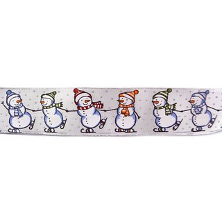 Dekoband SNOWMAN 20 m x 40 mm Rolle Weihnachten Stoffband mit Draht / Schneemann Motiv