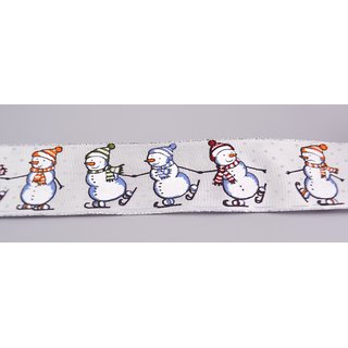 Dekoband SNOWMAN 2 m x 40 mm Rolle Weihnachten Stoffband mit Draht / Schneemann Motiv
