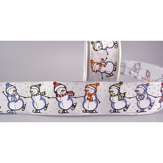 Dekoband SNOWMAN 2 m x 40 mm Rolle Weihnachten Stoffband mit Draht / Schneemann Motiv